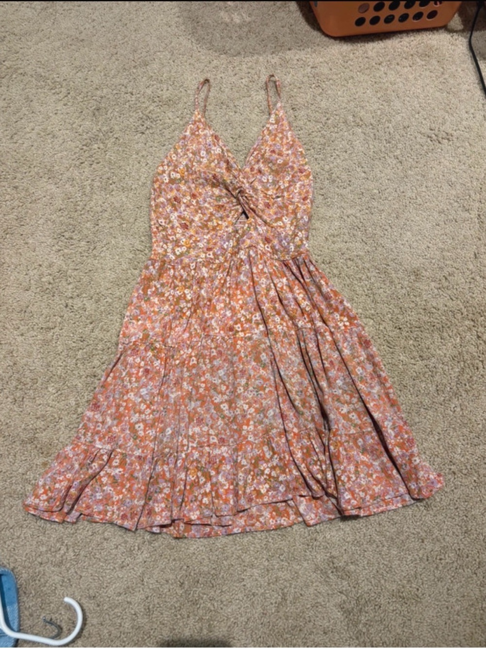 Pink Floral Tie-Front Mini Dress with Spaghetti Straps